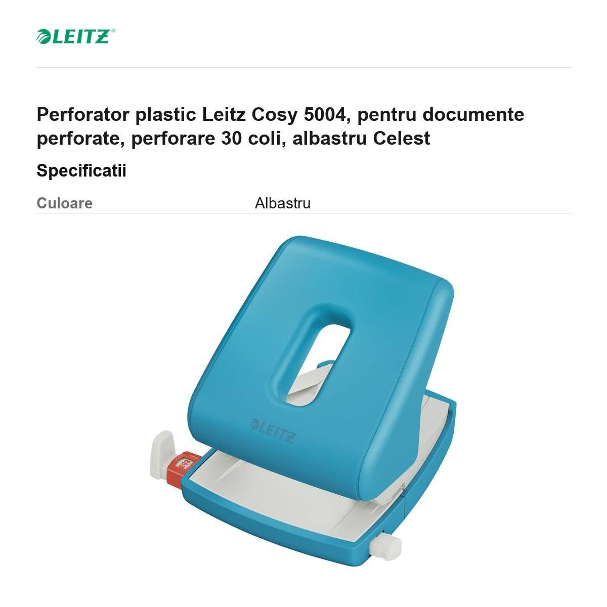 Perforator plastic Leitz Cosy 5004, pentru documente perforate, perforare 30 coli, albastru Celest [3]