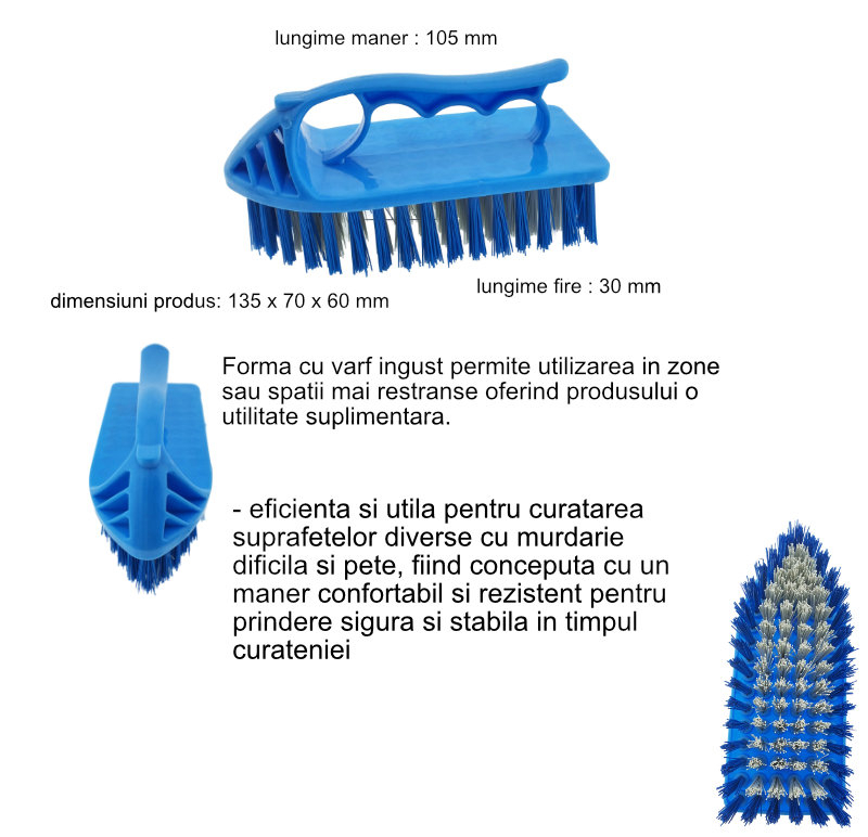 Perie cu maner, pentru curatenie, lungime 135 mm, din plastic, albastra [6]