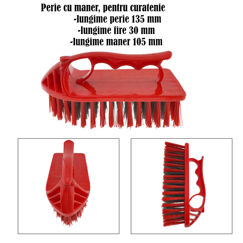 Perie cu maner, pentru curatenie, lungime 135 mm, din plastic, rosie [6]