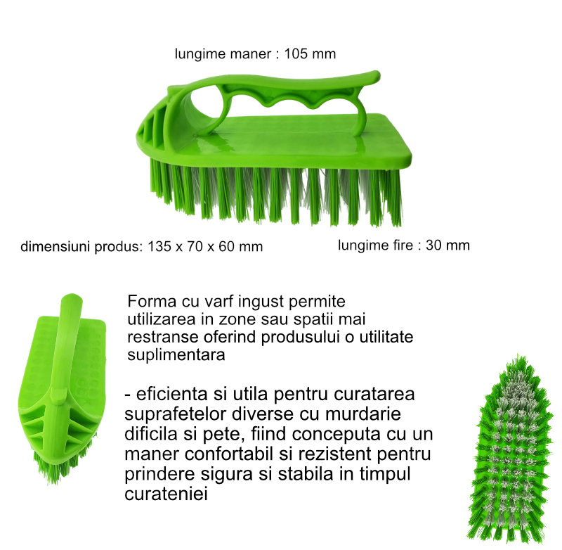 Perie cu maner, pentru curatenie, lungime 135 mm, din plastic, verde [6]