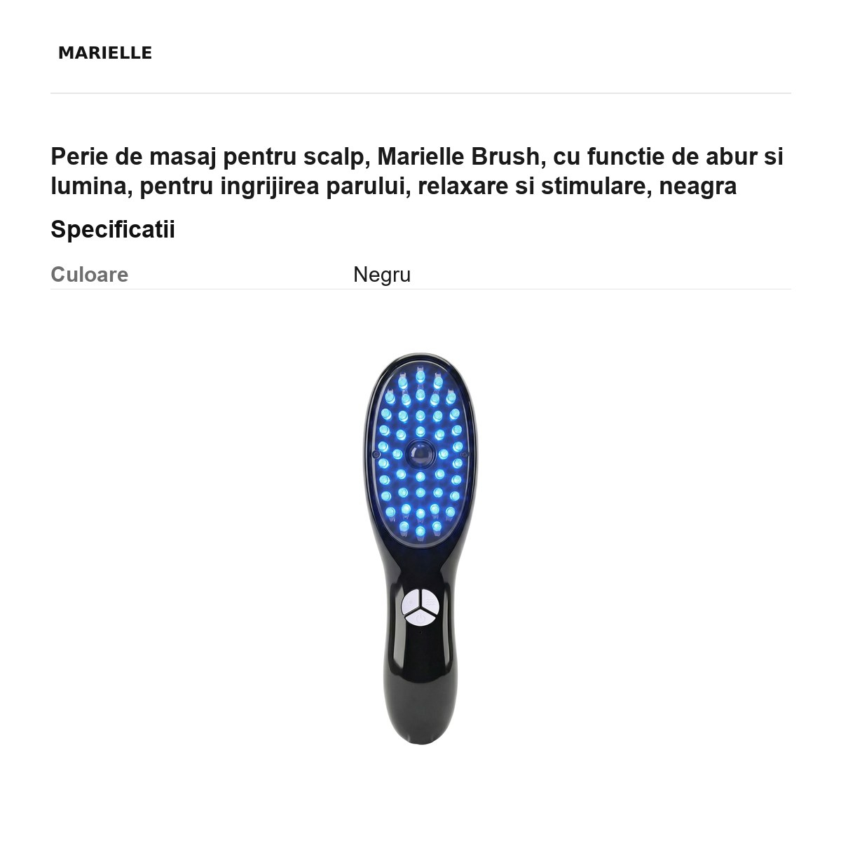 Perie de masaj pentru scalp, Marielle Brush, cu functie de abur si lumina, pentru ingrijirea parului, relaxare si stimulare, neagra [3]