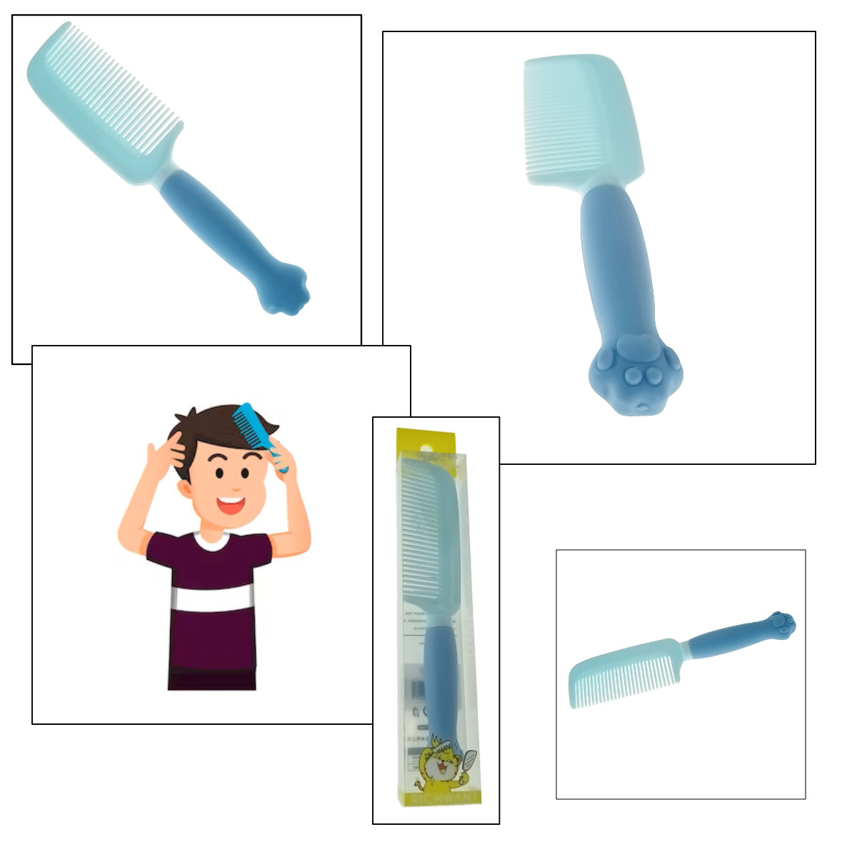 Pieptan cu maner figurina, din plastic moale, pentru copii, G39-V21 60247, albastru [4]