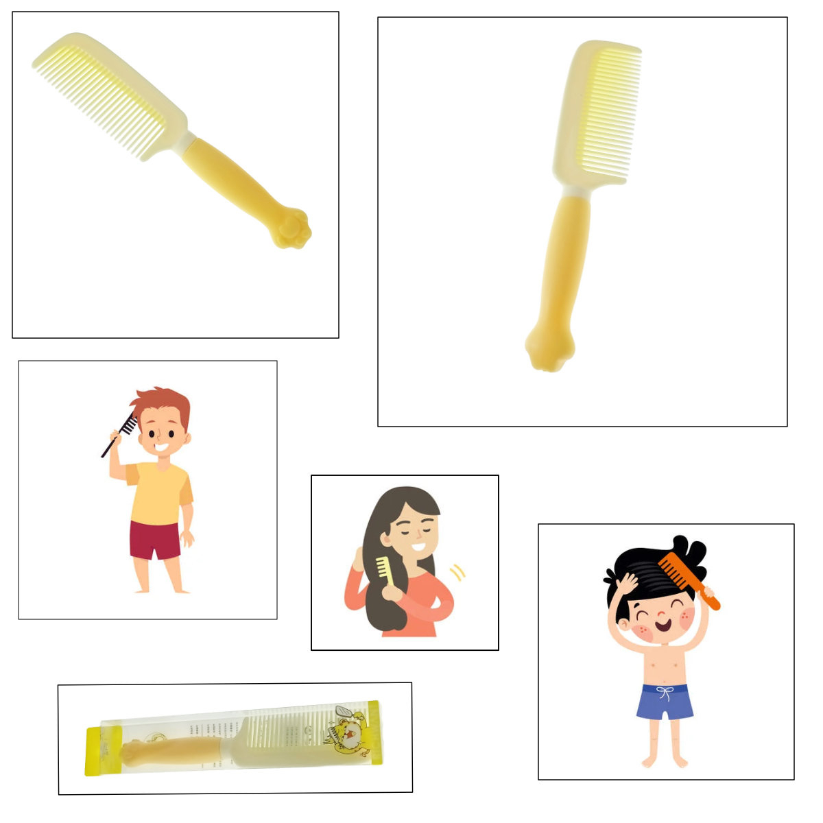 Pieptan cu maner figurina, din plastic moale, pentru copii, G39-V21 60247, galben [4]