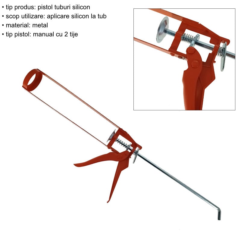 Pistol pentru tuburi de silicon, FS-11031, 2 tije, din metal, rosu [5]