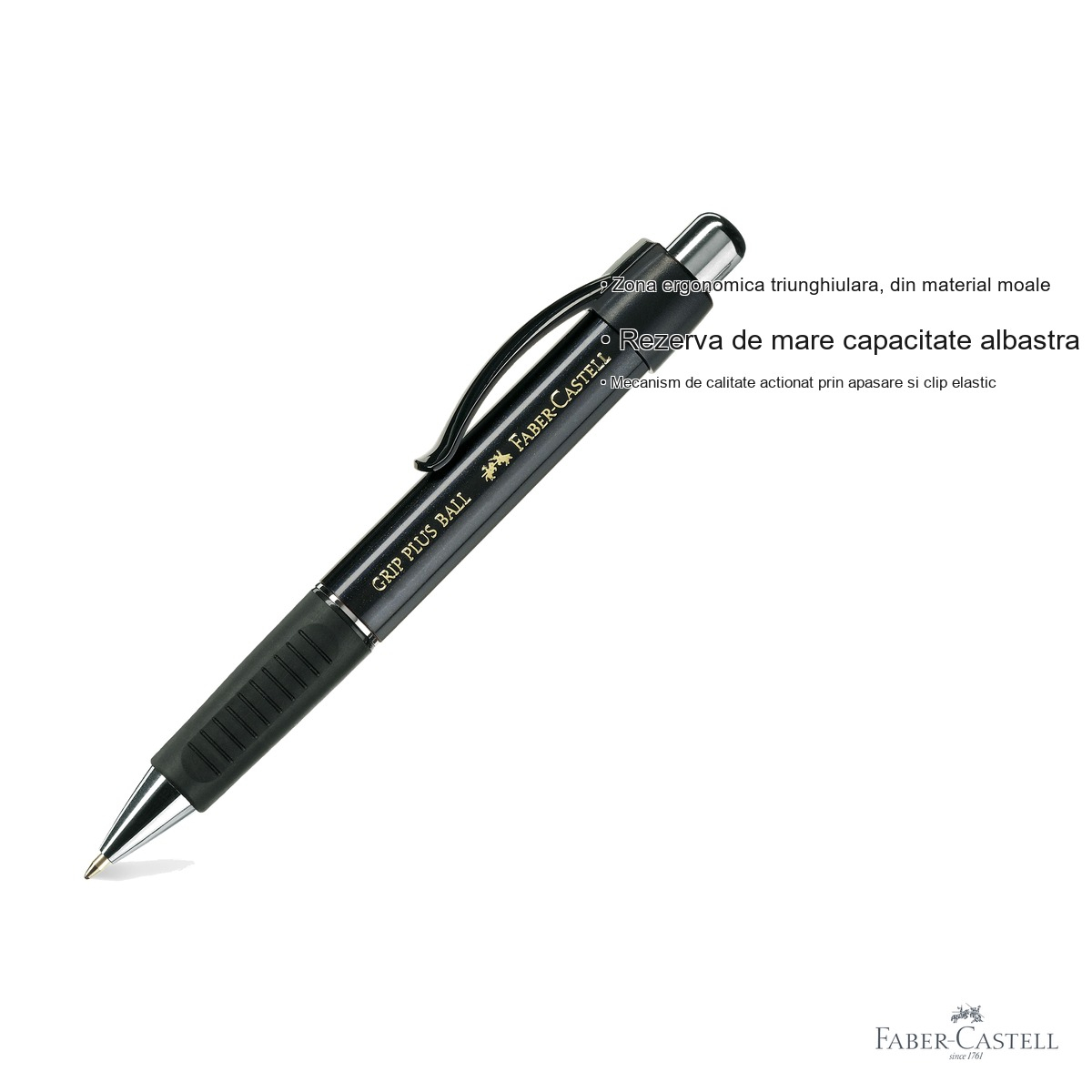 Pix cu mecanism Faber-Castell Grip Plus 1407, zona ergonomica triunghiulara cauciucata, rezerva albastra de mare capacitate [3]