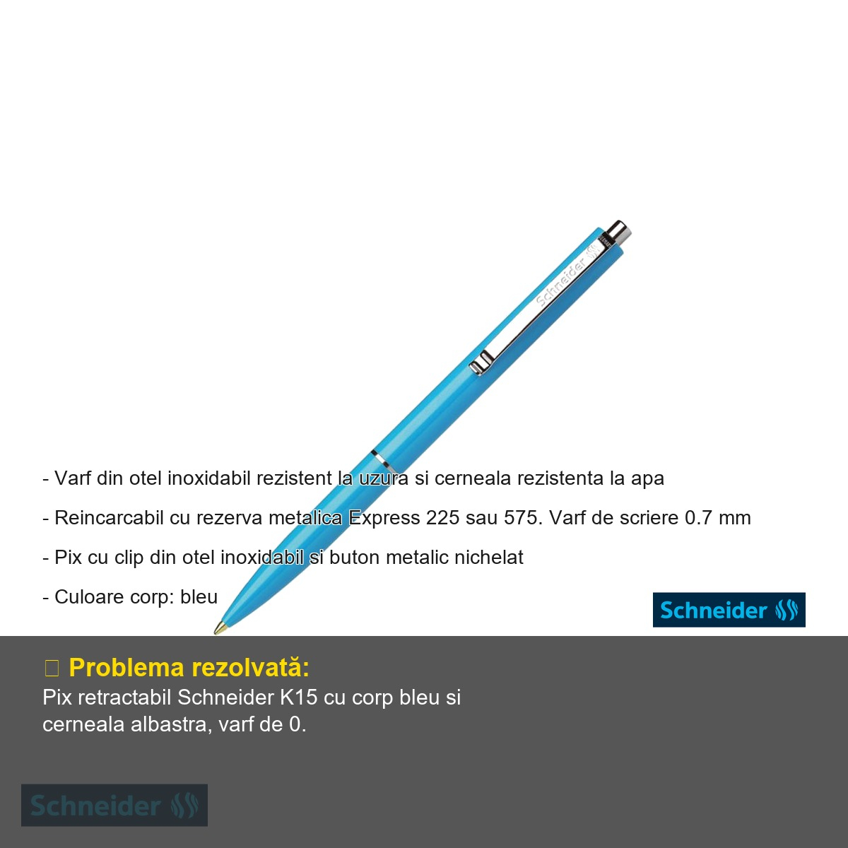 Pix cu mecanism Schneider K15, varf 0.7 mm, corp bleu, scriere albastra, pentru birou si uz zilnic [4]