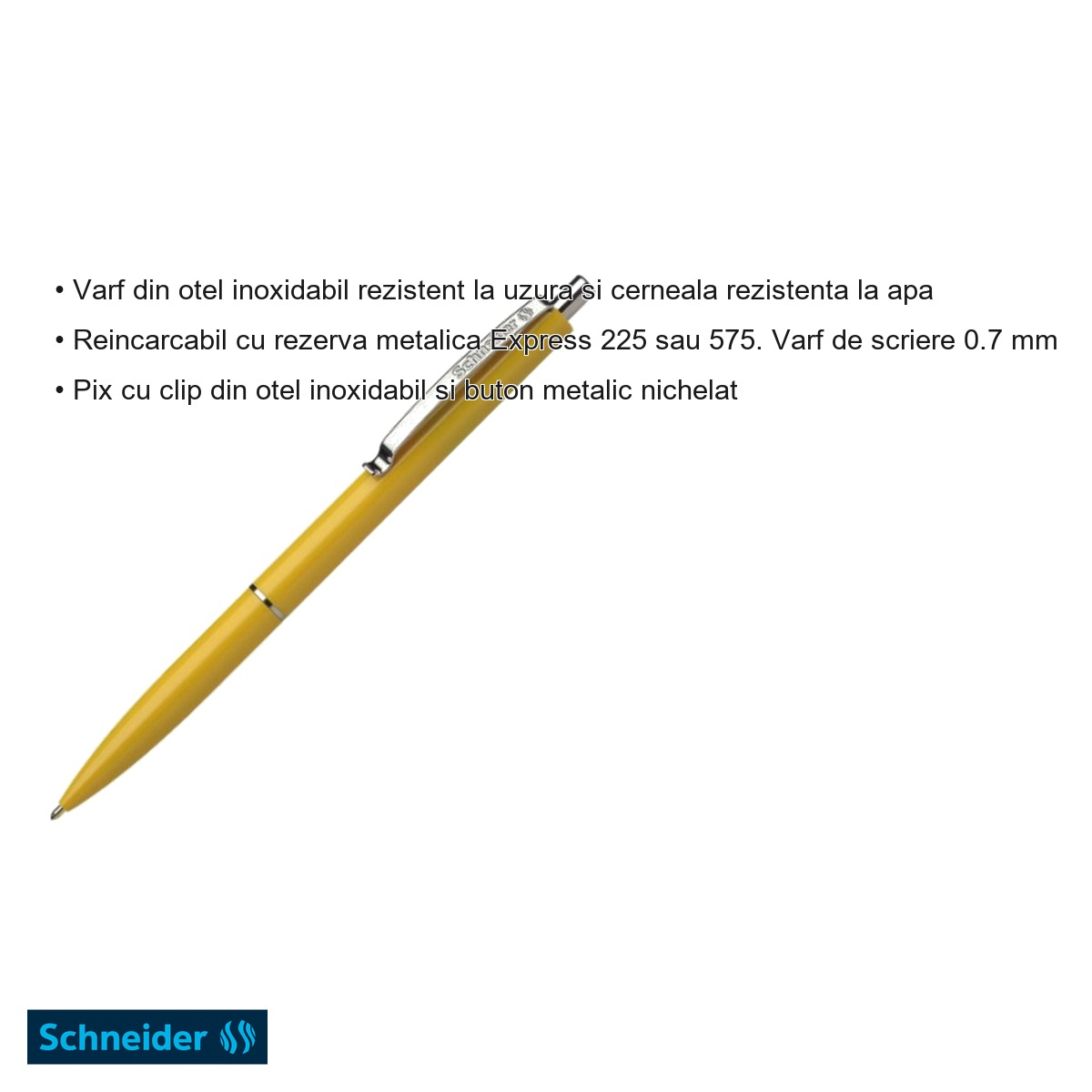 Pix cu mecanism Schneider K15, varf 0.7 mm, corp galben, scriere albastra, reincarabil [3]