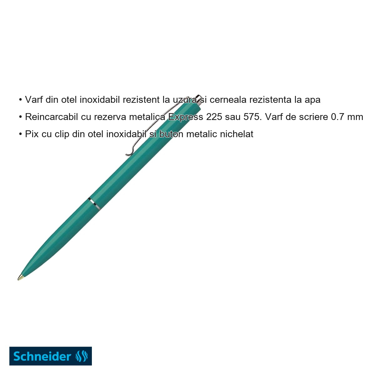Pix cu mecanism Schneider K15, varf 0.7 mm, corp verde, scriere albastra, reincarcabil [3]