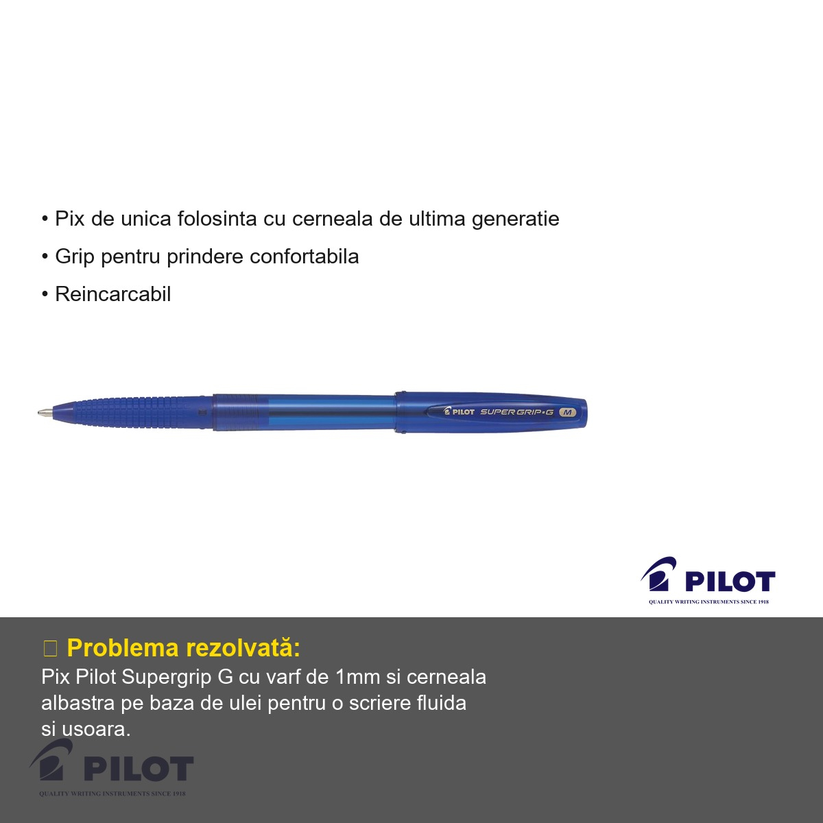 Pix de unica folosinta Pilot Supergrip G, varf 1mm, cerneala albastra, grip confortabil [3]