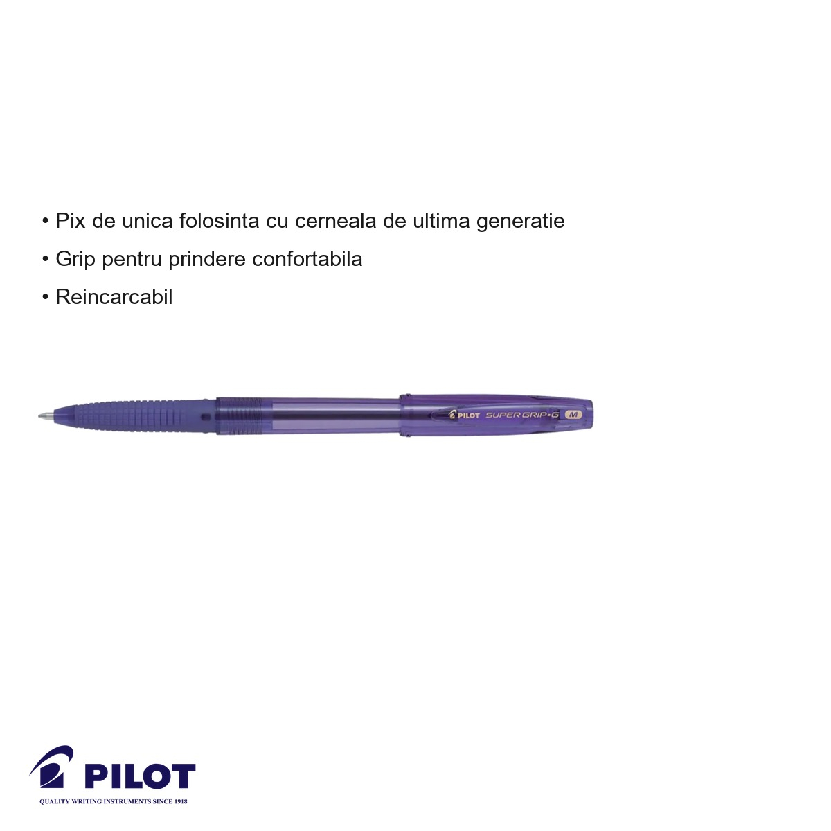 Pix de unica folosinta Pilot Supergrip G, varf 1mm, cerneala violet, grip confortabil pentru scriere fluida [3]