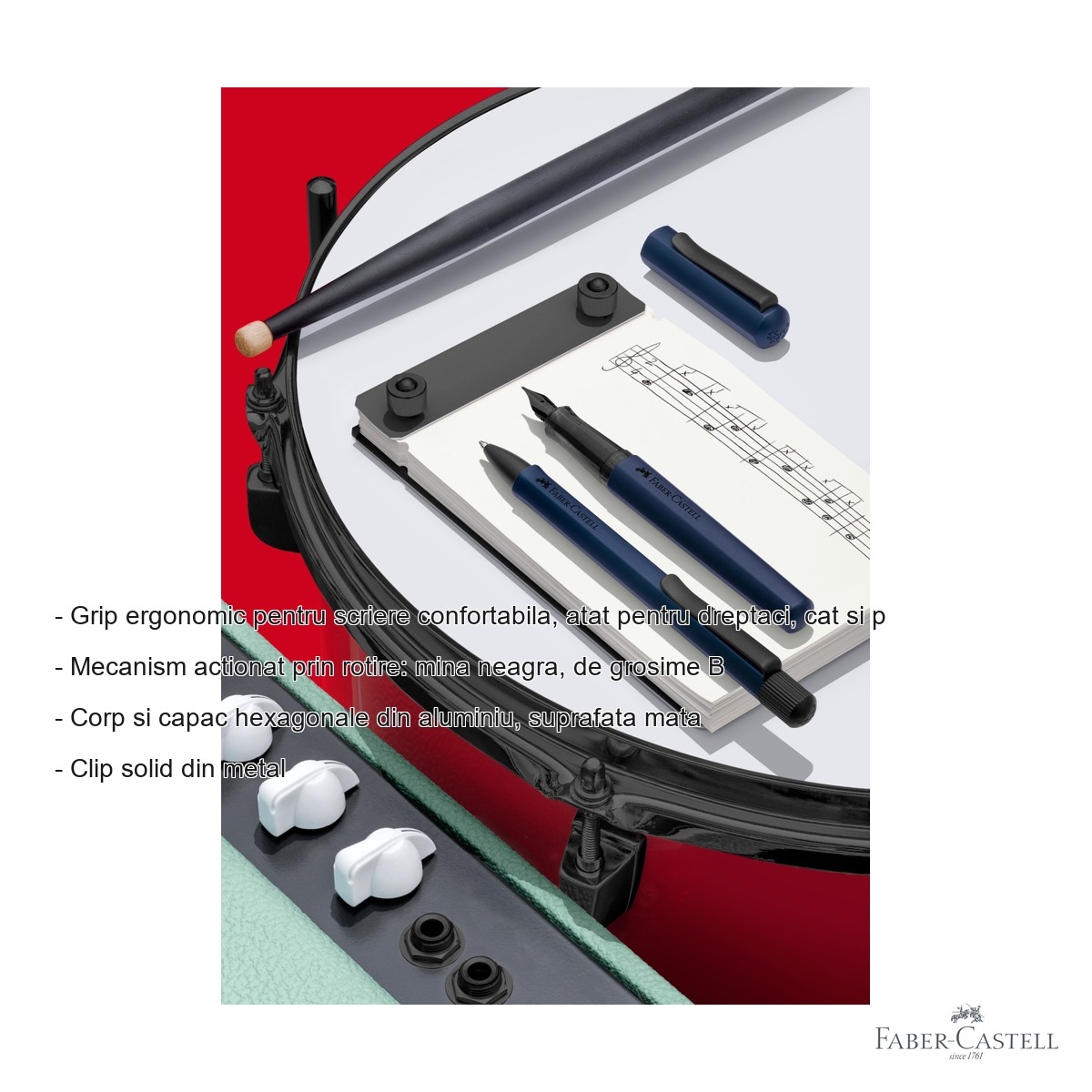 Pix premium Faber-Castell Hexo, corp hexagonal din aluminiu mat, mecanism prin rotire, pentru scriere confortabila [2]