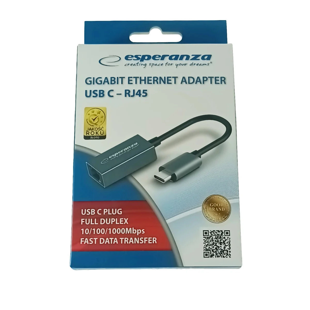 Placa de retea Esperanza 95884, RJ-45, 10/100/1000 Mbit/s, cu adaptor USB-C, cablu 18 cm, gri [4]