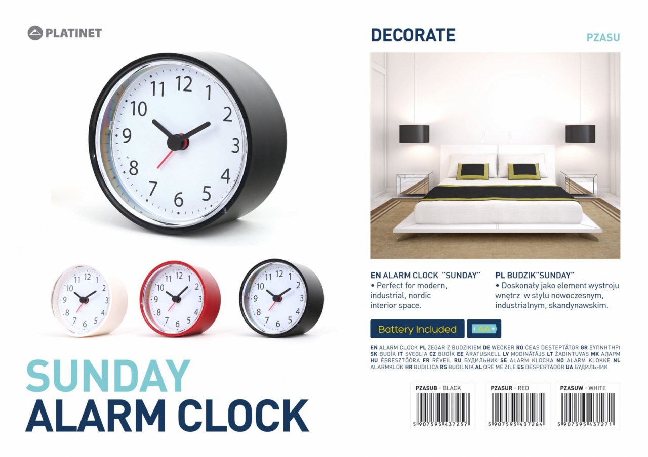 PLATINET-Ceas Platinet cu alarma -Sunday/Black (8x8x4 cm) [8]