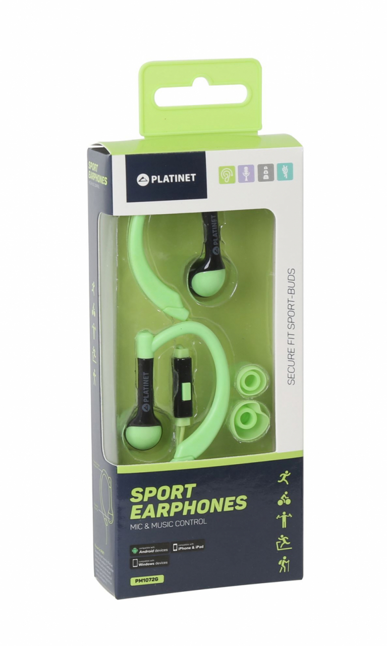 PLATINET IN-EAR EARPHONES + MIC SPORT PM1072 GREEN [42940] [2]