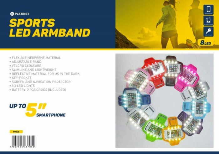 PLATINET SPORT ARMBRAND FOR SMARTPHONE RED WITH LED [5]
