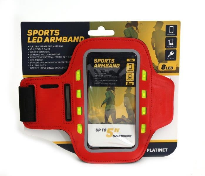 PLATINET SPORT ARMBRAND FOR SMARTPHONE RED WITH LED [2]
