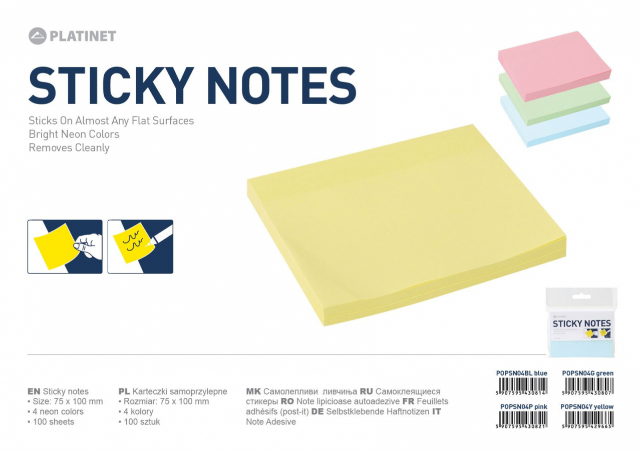 PLATINET STICKY NOTES PINK 75x100MM 100 SHEETS [6]
