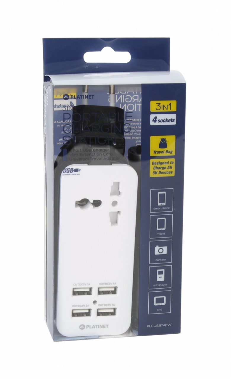 PLATINET TRAVEL CHARGER 4-PORT USB 4A + UK plug WHITE/BLACK [42886] [8]