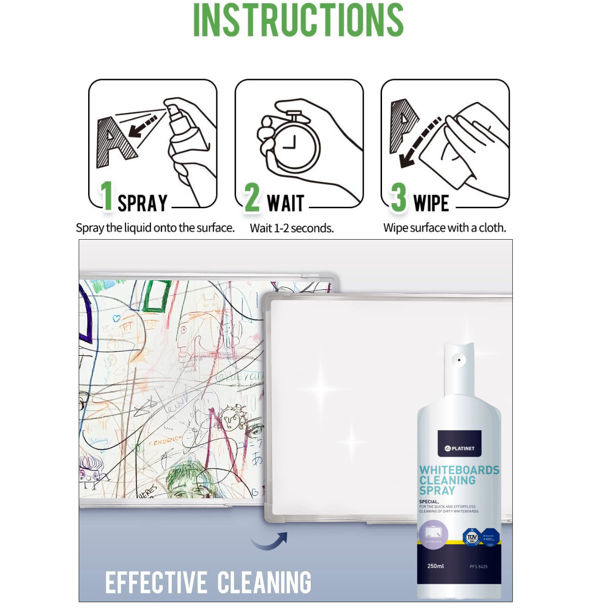 Spray pentru curatare table magnetice, Platinet Whiteboard Cleaner, 250 ml, antistatic [4]