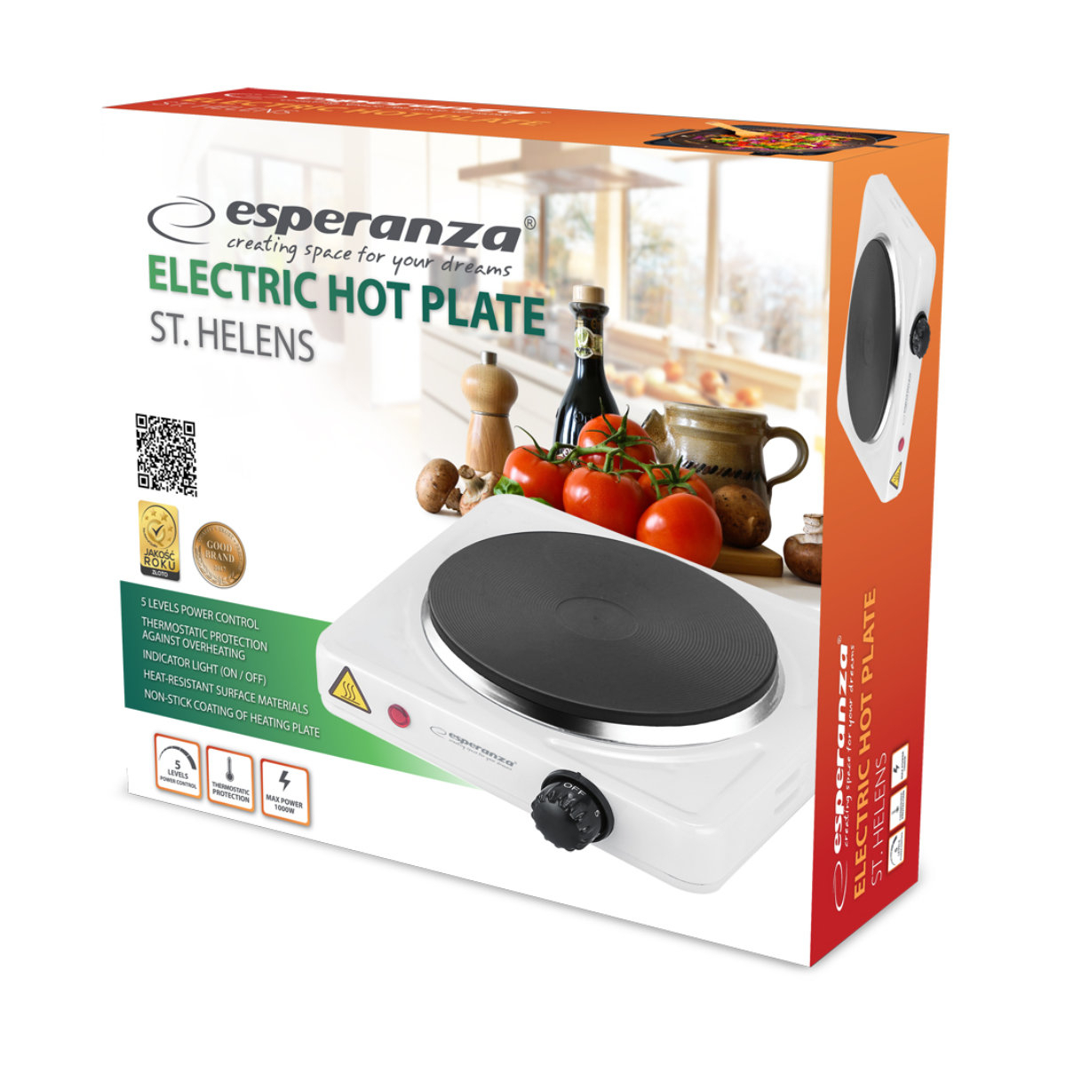 Plita electrica 1000W, Esperanza Helens, cu un ochi, 5 trepte incalzire, 21 x 21 x 6 cm, alba [4]