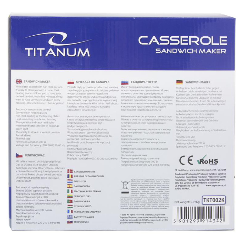 Prajitor de paine Titanum Casserole de tip sandwich 700W [12]