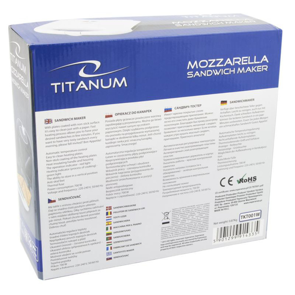 Prajitor de paine Titanum Mozzarella de tip sandwich 700W [5]