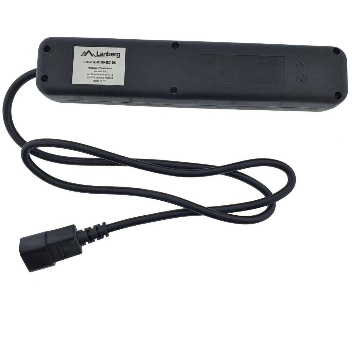 Prelungitor cu 5 prize tip francez pentru UPS, Lanberg 41951, lungime 1m, soclu CEE 7/5, IEC 320 C14, 2500W, negru [3]