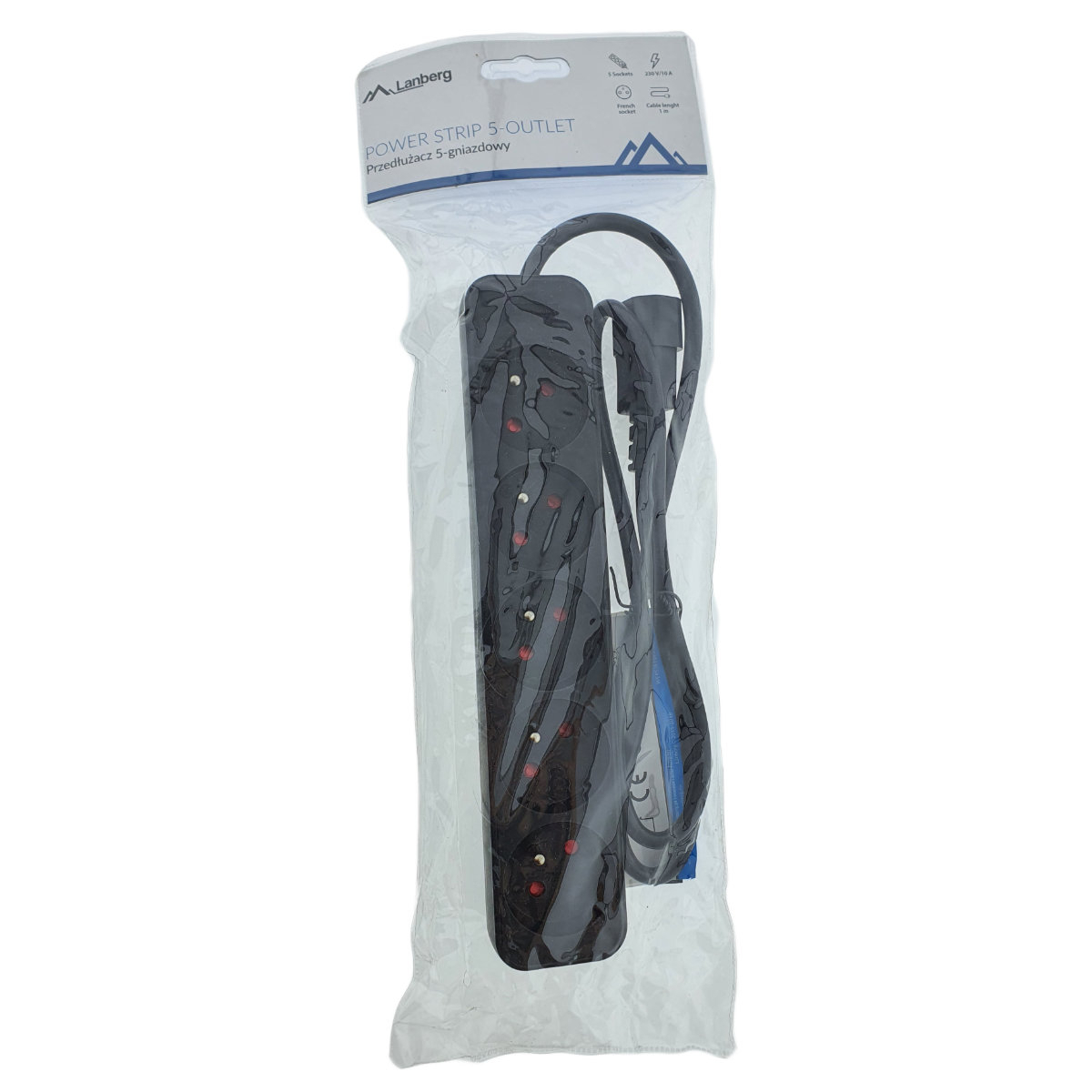 Prelungitor cu 5 prize tip francez pentru UPS, Lanberg 41951, lungime 1m, soclu CEE 7/5, IEC 320 C14, 2500W, negru [5]