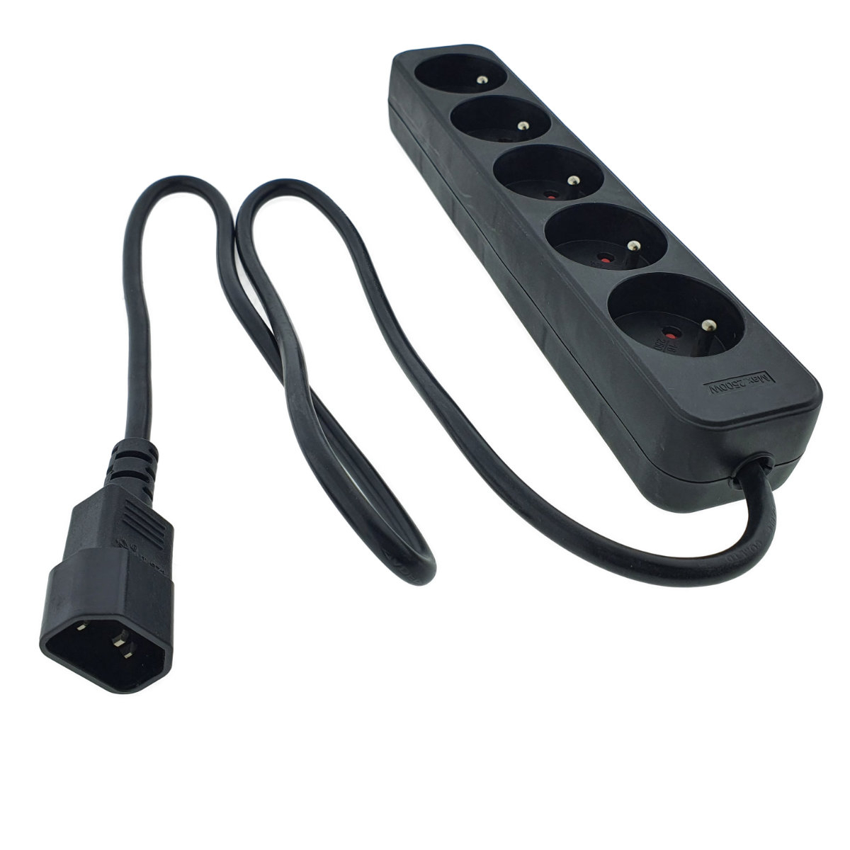 Prelungitor cu 5 prize tip francez pentru UPS, Lanberg 41951, lungime 1m, soclu CEE 7/5, IEC 320 C14, 2500W, negru [4]