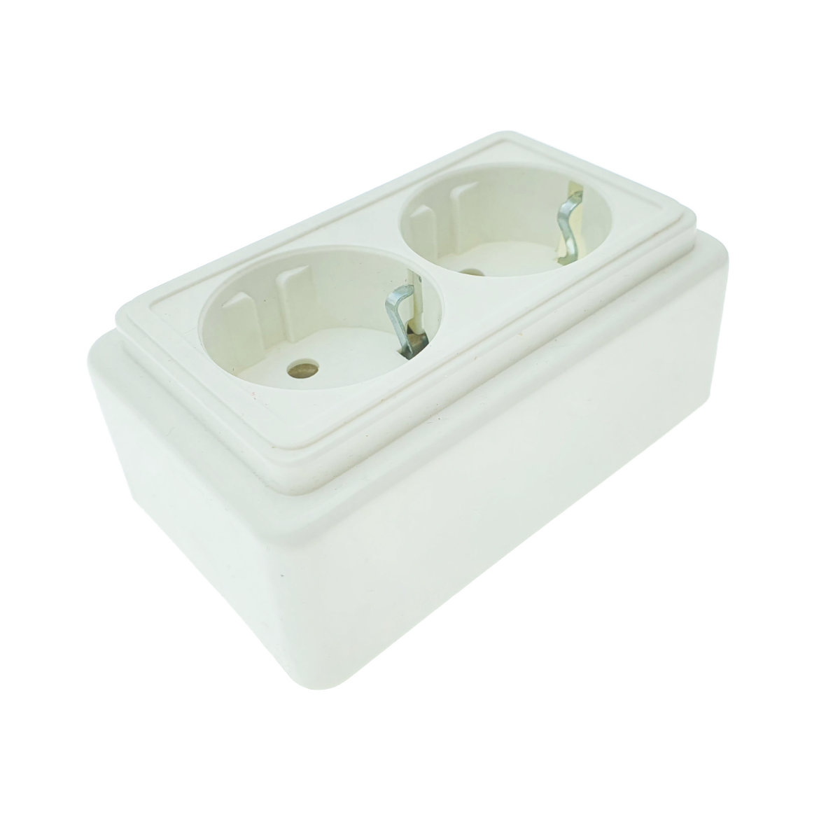 Priza dubla, montaj aparent, 16A, 250V, schuko, suport ceramic, alba [2]