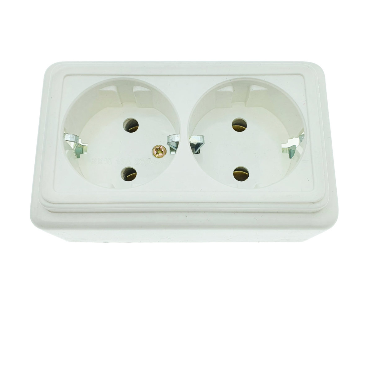 Priza dubla, montaj aparent, 16A, 250V, schuko, suport ceramic, alba [3]