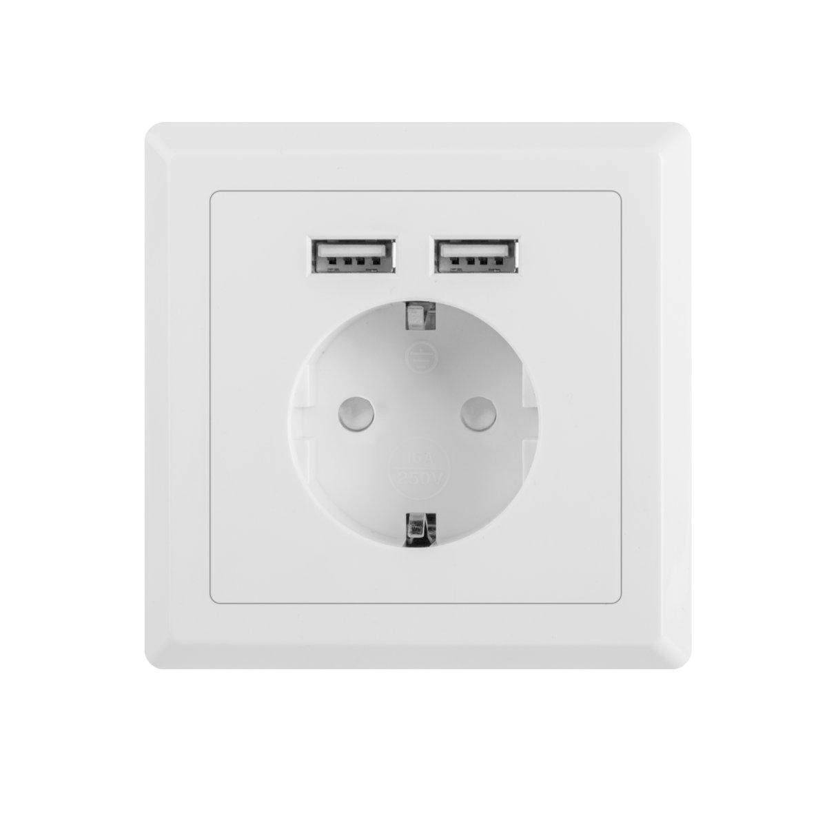 Priza schuko de perete 100V - 240V 16A, Lanberg 41442, cu 2 porturi USB 5V 2.1A, 86 x 86 x 45 mm, cu impamantare, alba [7]