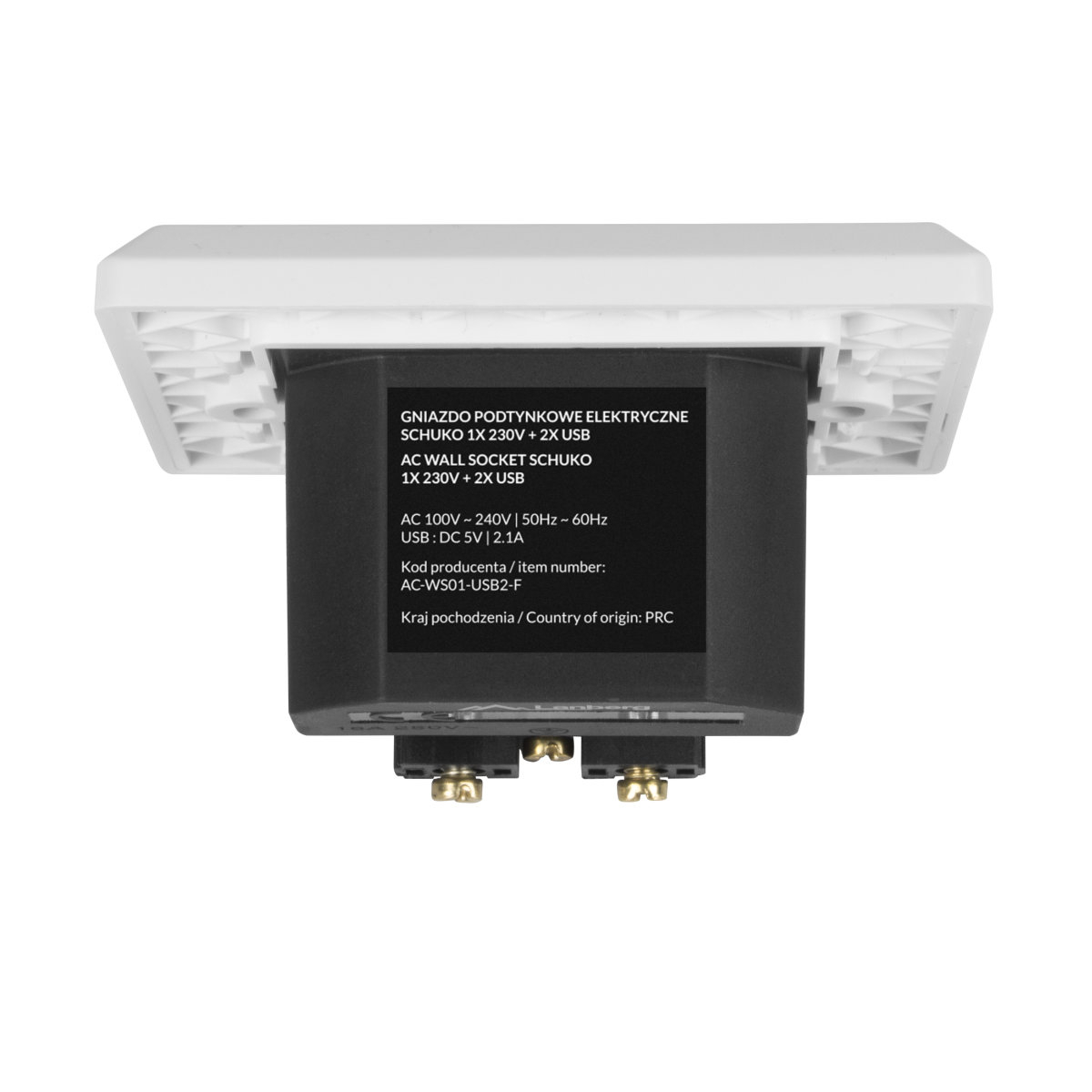 Priza schuko de perete 100V - 240V 16A, Lanberg 41442, cu 2 porturi USB 5V 2.1A, 86 x 86 x 45 mm, cu impamantare, alba [4]