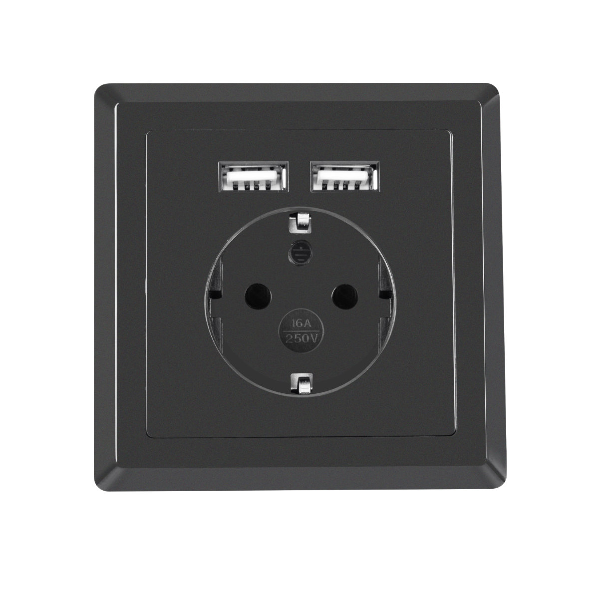 Priza schuko de perete 100V - 240V 16A, Lanberg 41442, cu 2 porturi USB 5V 2.1A, 86 x 86 x 45 mm, cu impamantare, neagra [4]