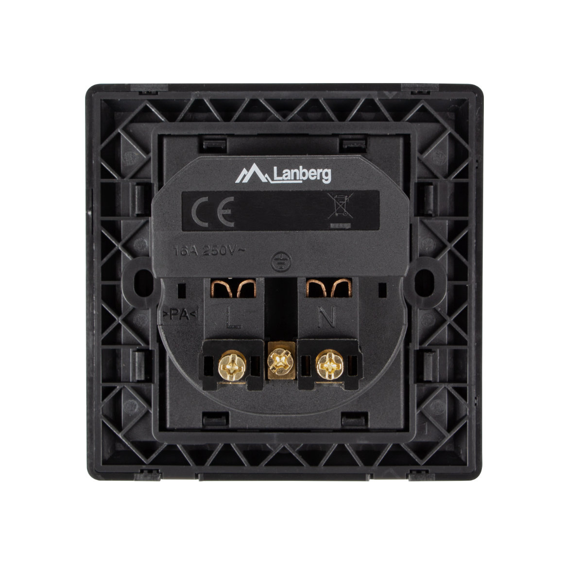 Priza schuko de perete 100V - 240V 16A, Lanberg 41442, cu 2 porturi USB 5V 2.1A, 86 x 86 x 45 mm, cu impamantare, neagra [6]
