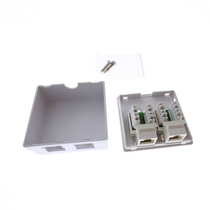 Priza UTP cat5 dubla, echipata, montaj aparent, din plastic, alba [4]
