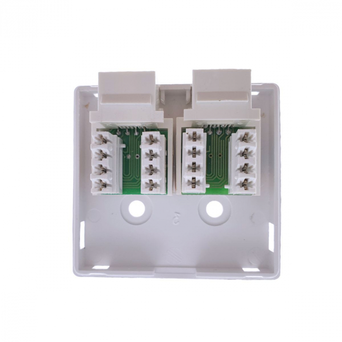 Priza UTP cat5 dubla, echipata, montaj aparent, din plastic, alba [6]