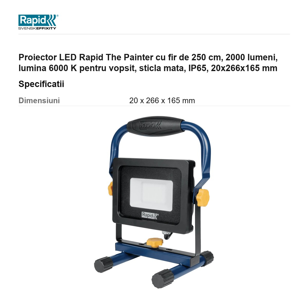 Proiector LED Rapid The Painter cu fir de 250 cm, 2000 lumeni, lumina 6000 K pentru vopsit, sticla mata, IP65, 20x266x165 mm [3]