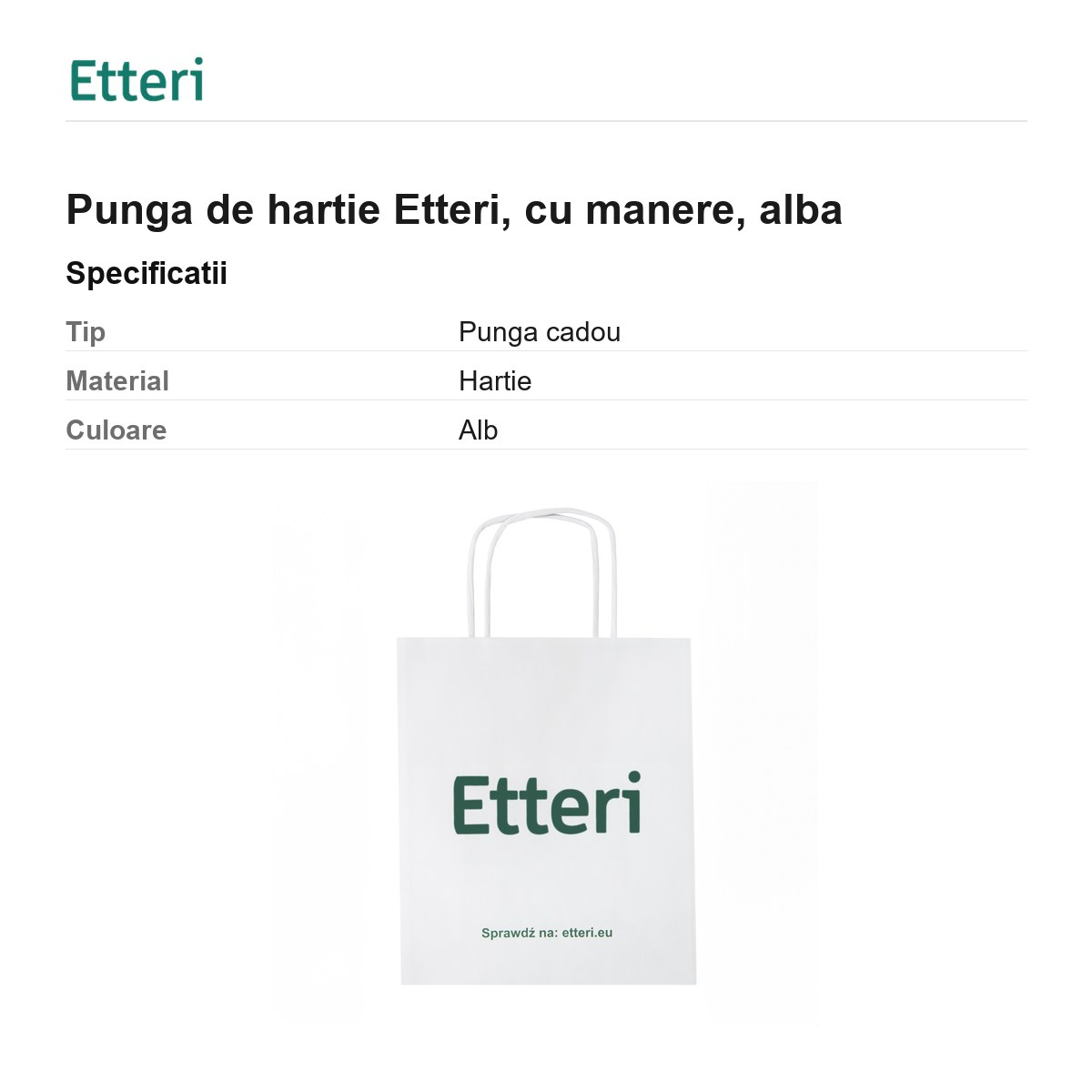 Punga de hartie Etteri, cu manere, alba [3]