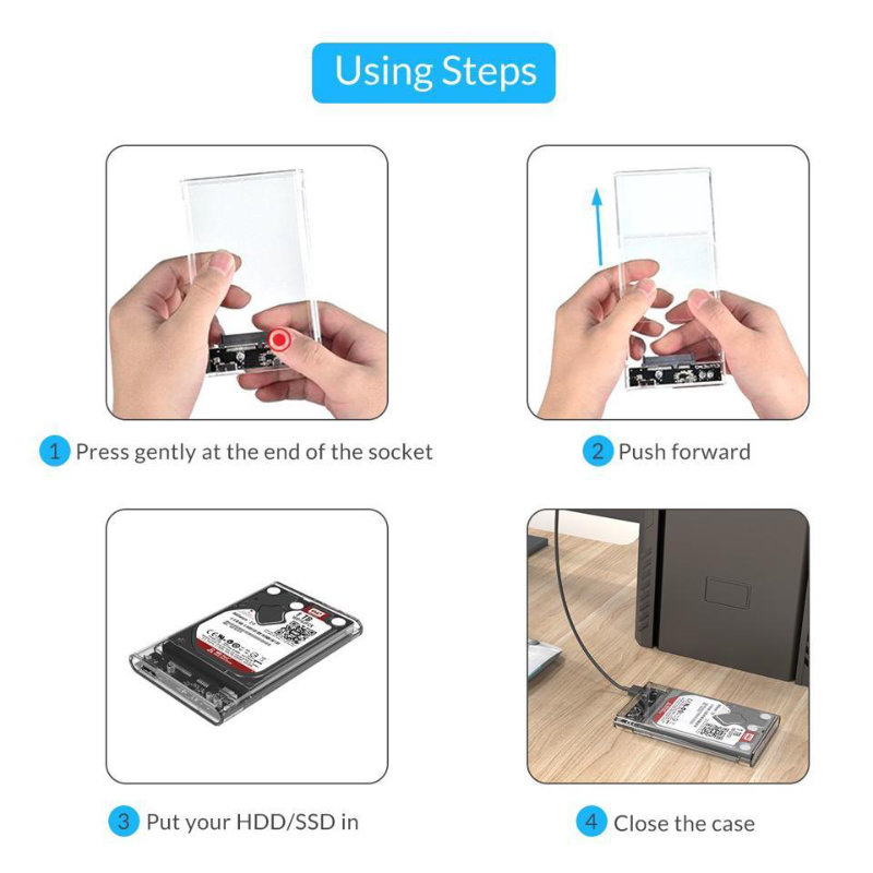 Rack extern pentru HDD/SSD 2.5 inch, USB 3.0, SATA, capacitate pana la 4TB, transparent [8]
