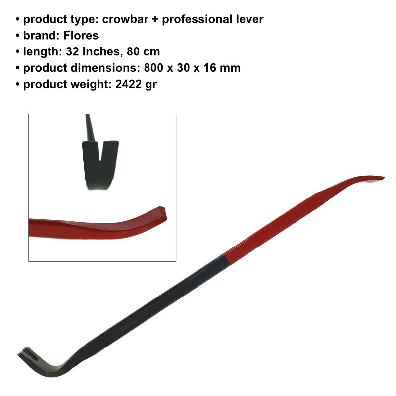 Ranga cu levier profesional, lungime 80cm, 2.42 Kg, Flores FS-13493, rosu cu negru [5]