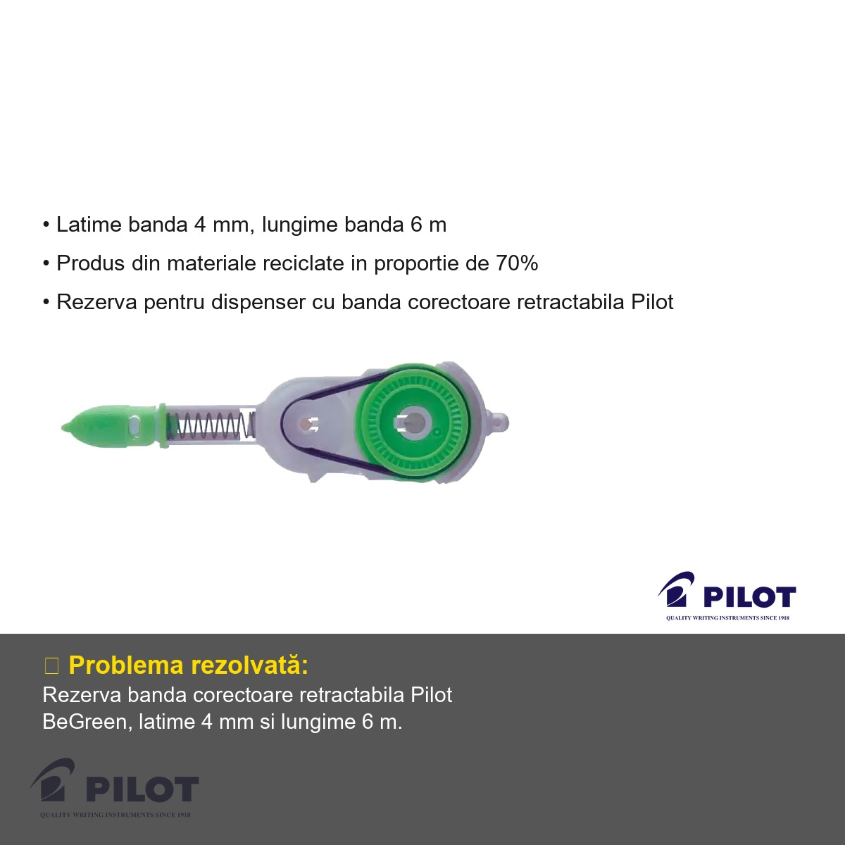Rezerva banda corectoare retractabila Pilot BeGreen, 4 mm x 6 m, materiale reciclate [3]