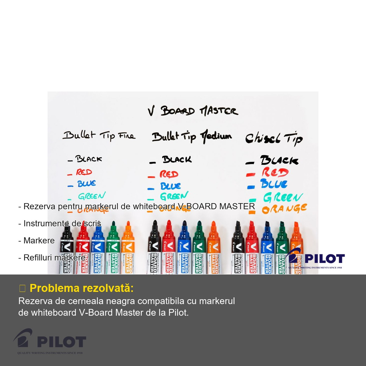 Rezerva marker whiteboard Pilot V-Board Master, refill negru, pentru scriere pe tabla alba [4]