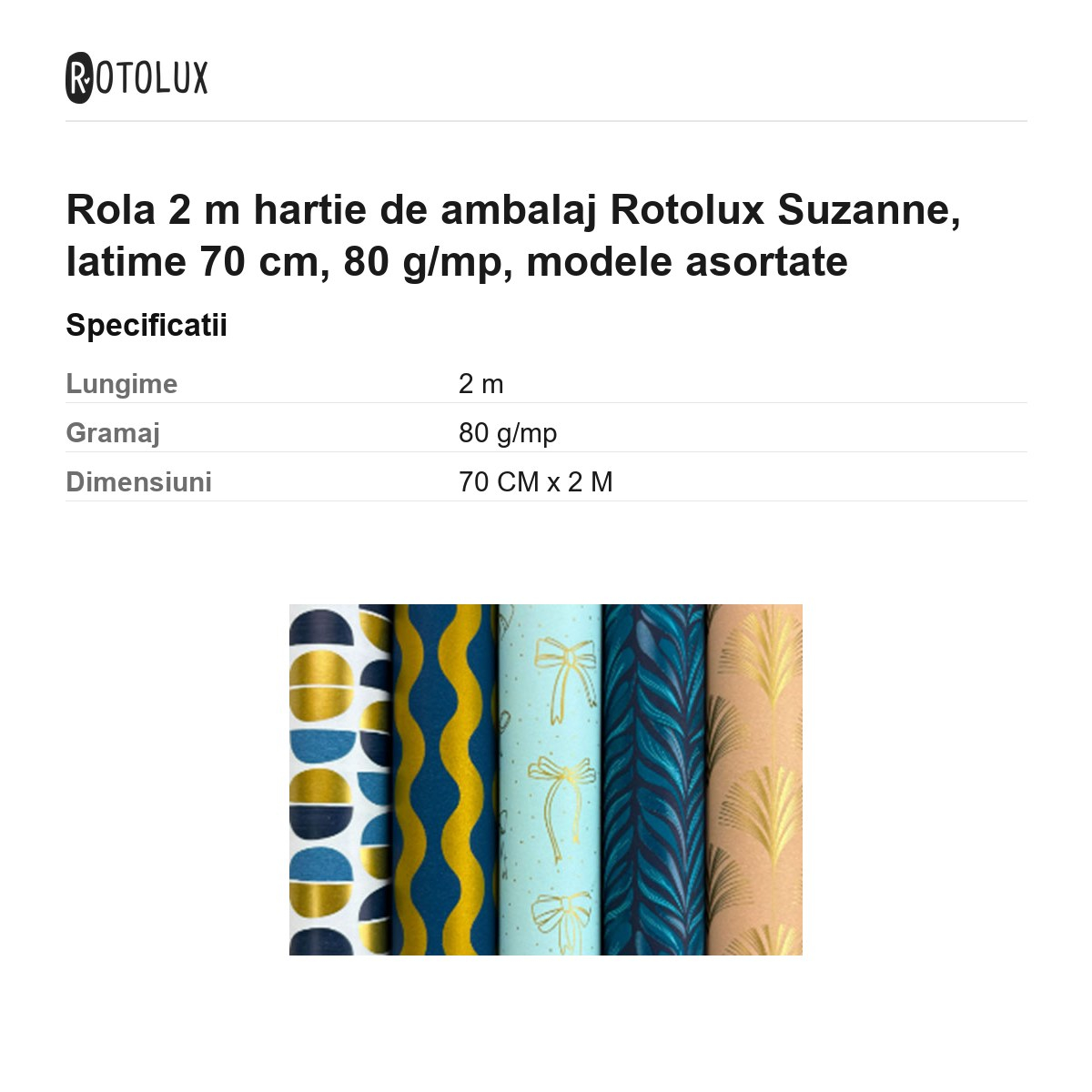 Rola 2 m hartie de ambalaj Rotolux Suzanne, latime 70 cm, 80 g/mp, modele asortate [3]