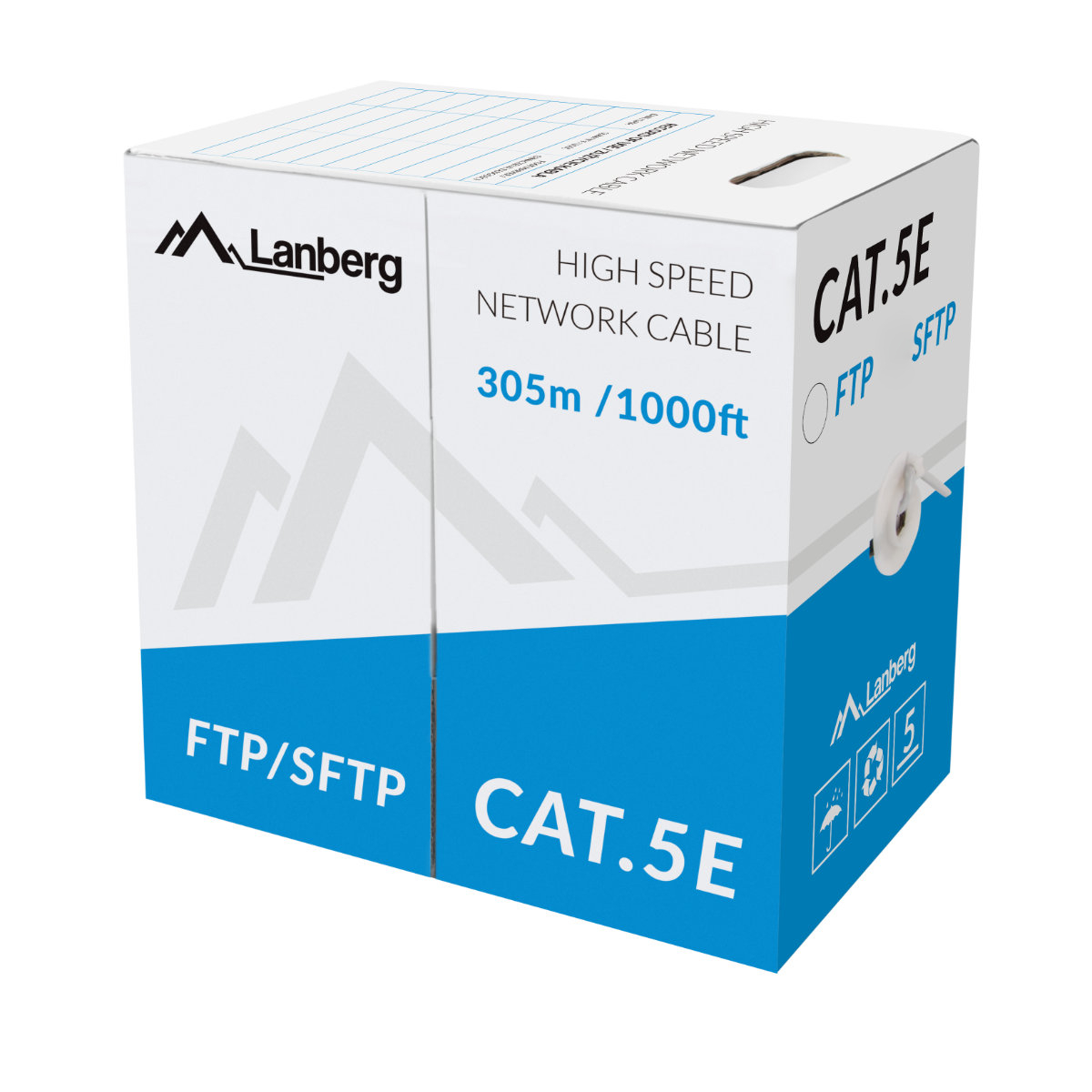 Rola cablu ecranat FTP, Lanberg 41406, cat.5e, lungime 305 metri, AWG 26, 100 MHz, de legatura retea, ethernet, gri [2]