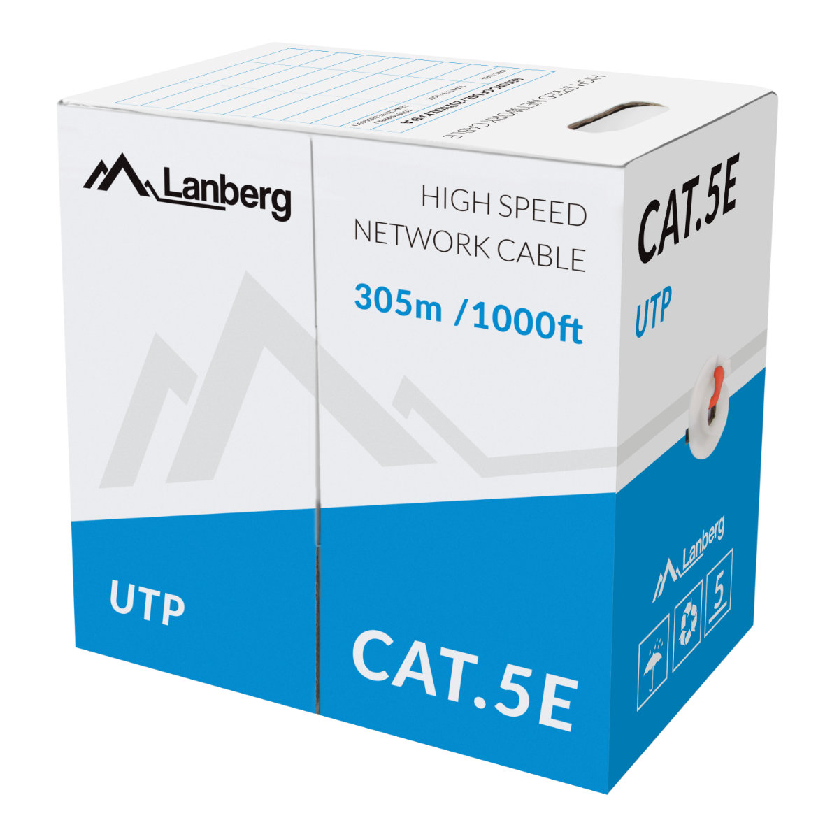 Rola cablu UTP, Lanberg 42762, cat.5e, lungime 305m, AWG 24, 100 MHz, solid CCA, ethernet, rosie [2]