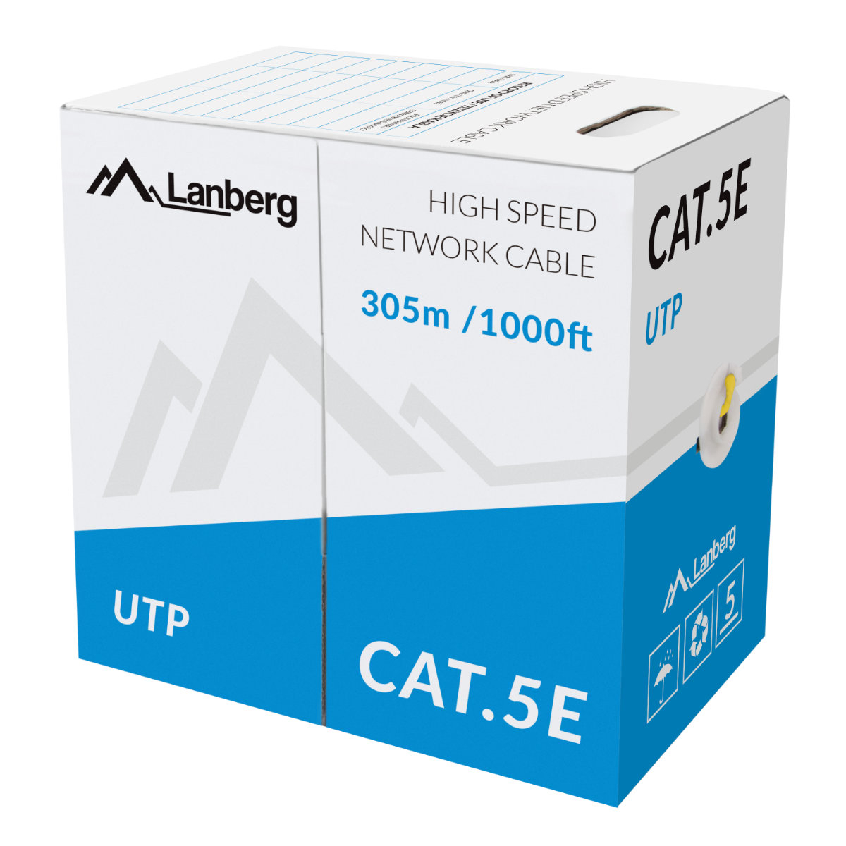 Rola cablu UTP, Lanberg 42763, cat.5e, lungime 305m, AWG 24, 100 MHz, solid CCA, ethernet, galbena [2]
