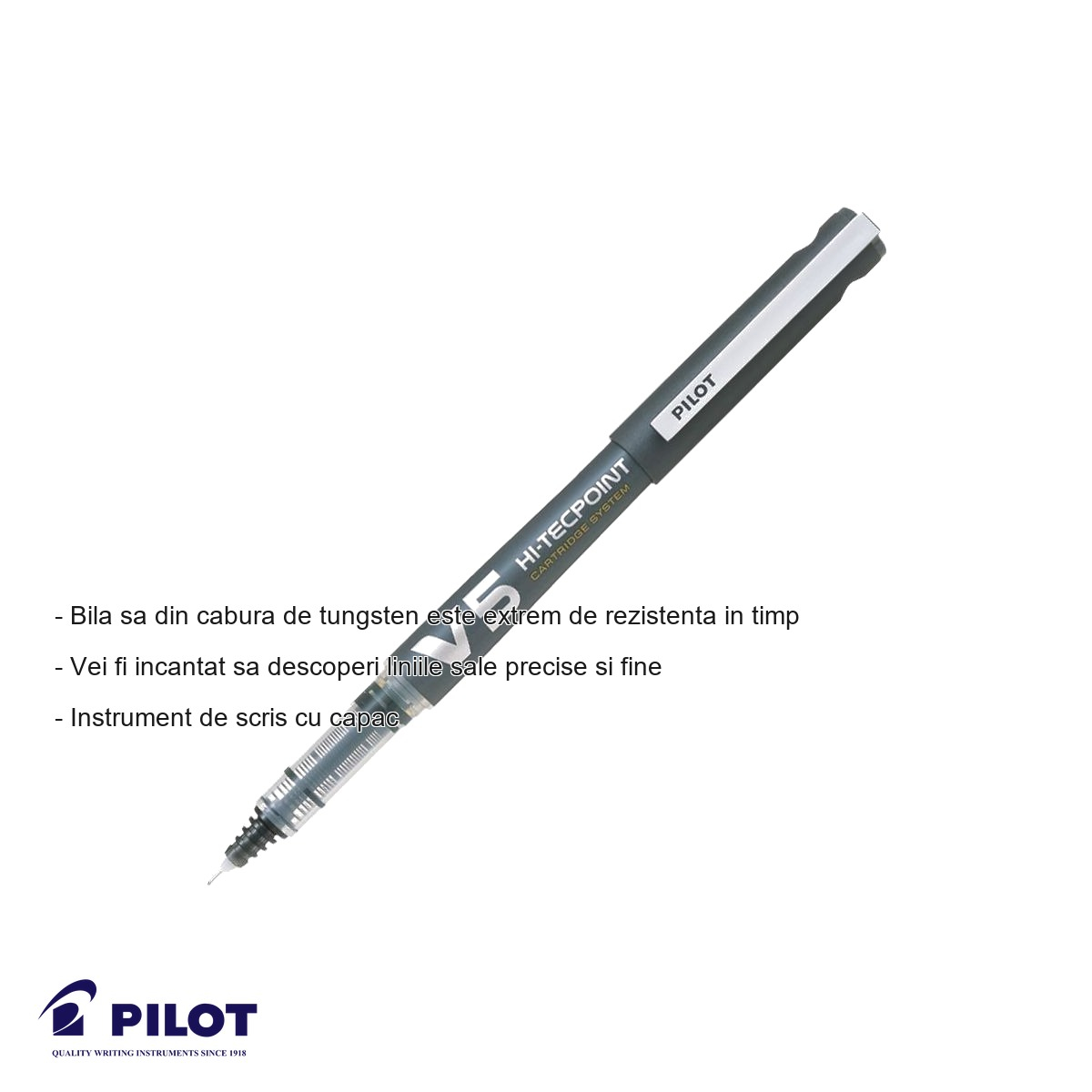Roller cu cerneala lichida Pilot Hi-Tecpoint V5, varf 0.5mm, negru, pentru scriere precisa si constanta [3]