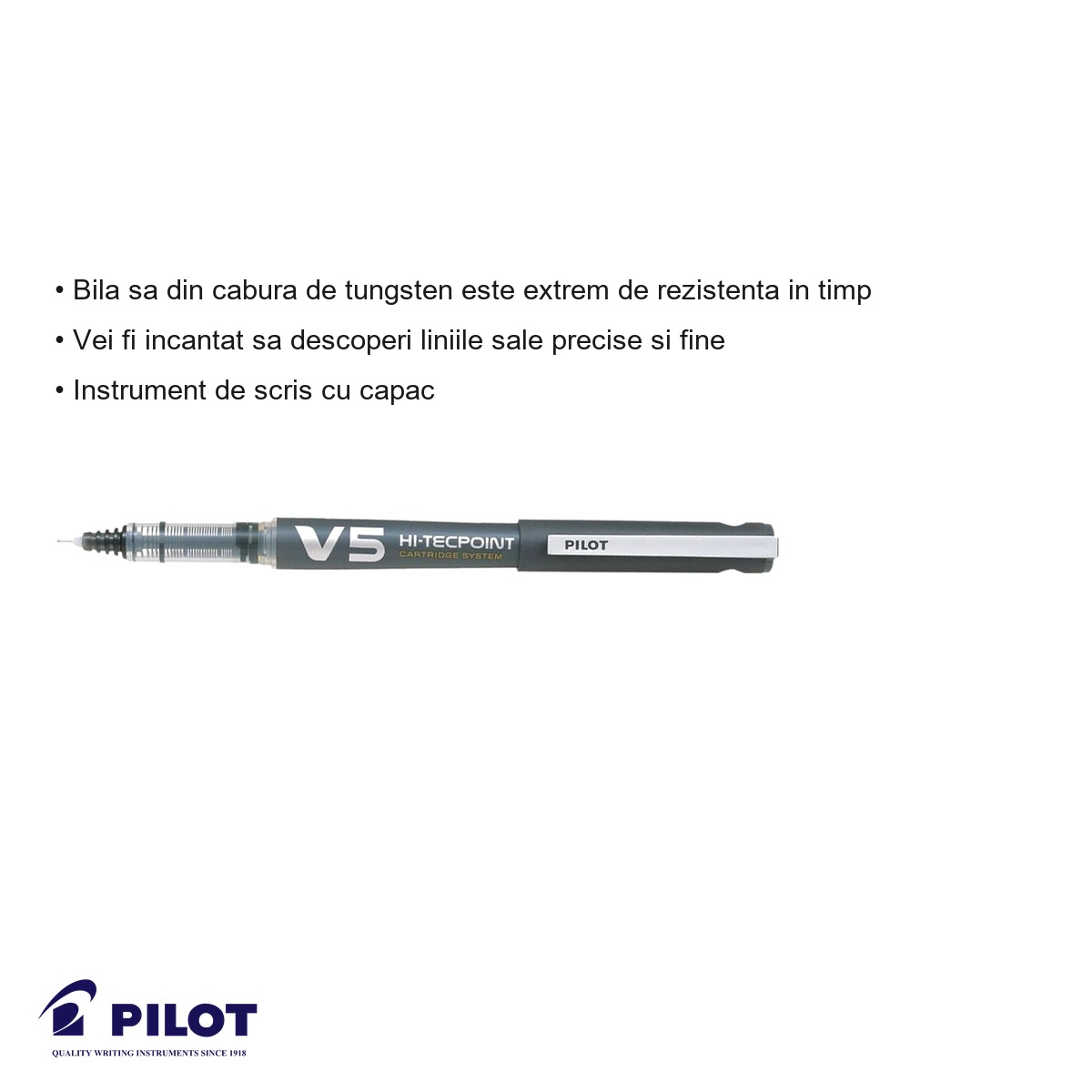 Roller cu cerneala lichida Pilot Hi-Tecpoint V5, varf 0.5mm, negru, pentru scriere precisa si constanta [6]