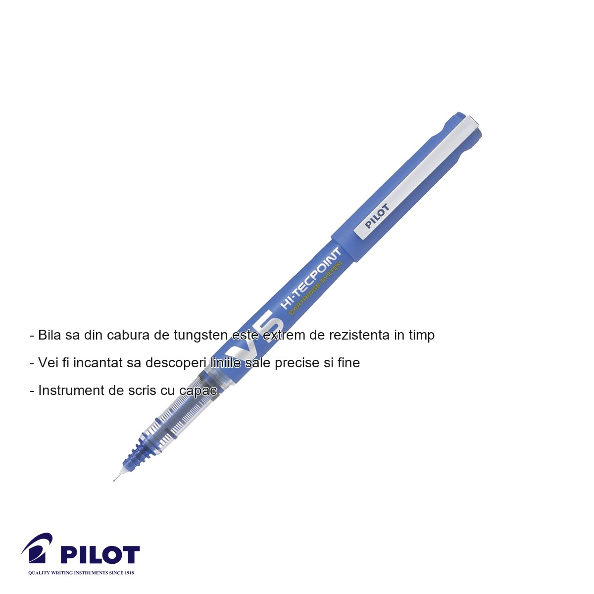 Roller cu cerneala lichida Pilot V5 Hi-Tecpoint 0.5mm, scriere fina si precisa, albastru [4]